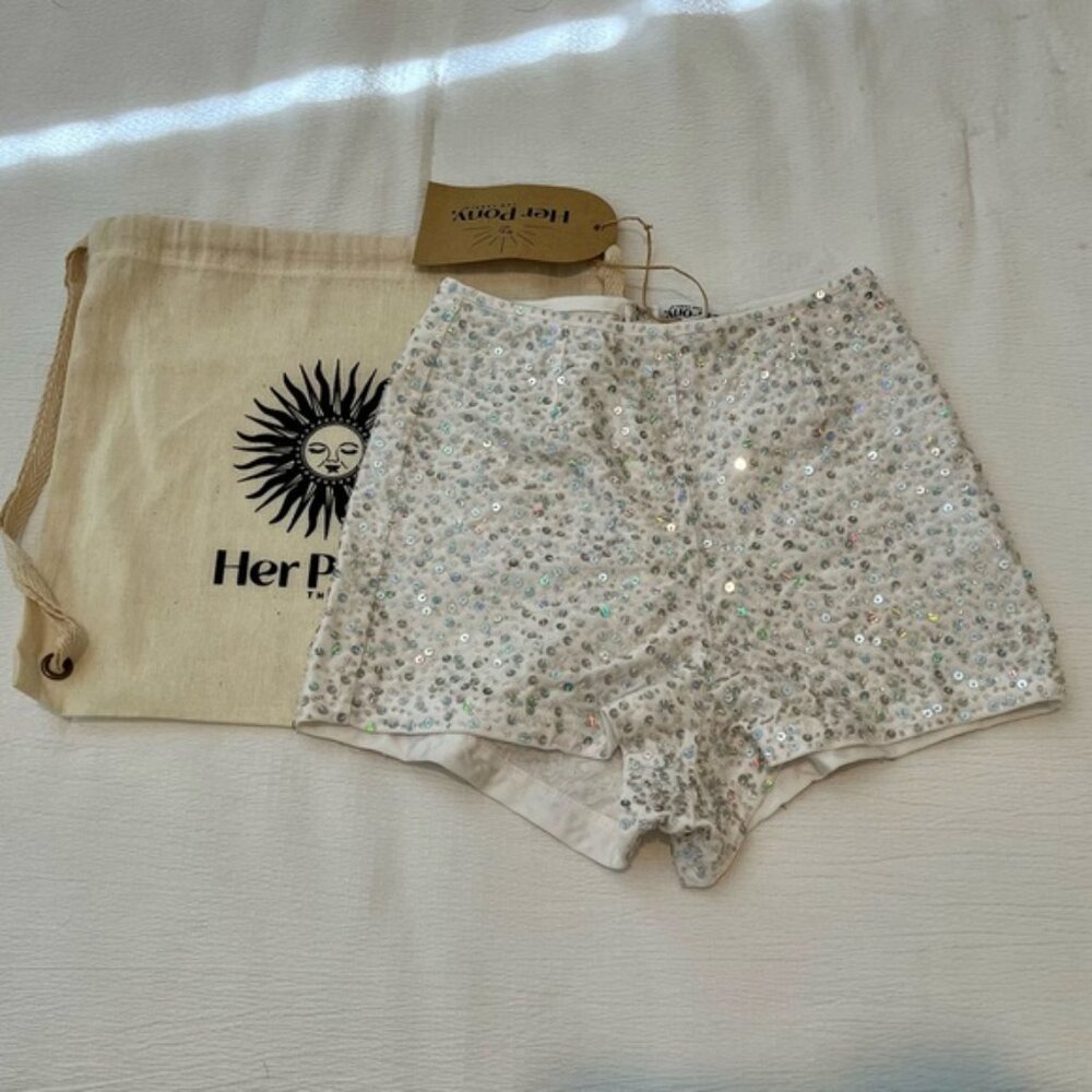 AMETHYST BEADED SPARKLE SHORTS - WHITE